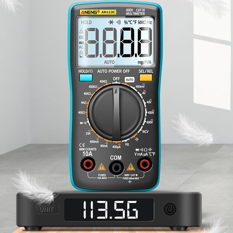 Blue Digital Multimeter with Non Contact Detection Double Fuse Safety Accurate Volt Ohm Tester - Image 3